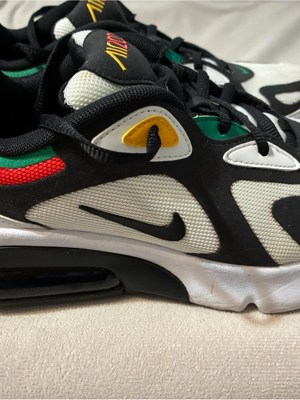 Nike Youth Air 200 Sneakers in White/Black/Green/Yellow